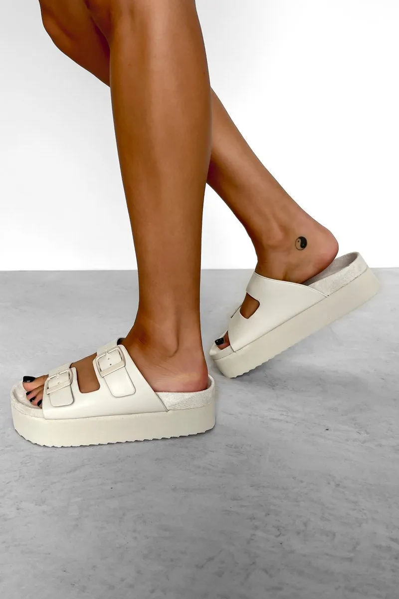 ALLIE Chunky Flatform Buckle Sliders - Off White