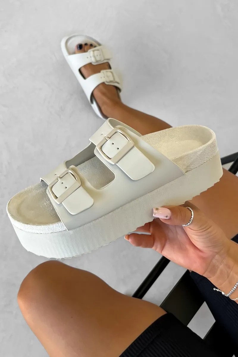 ALLIE Chunky Flatform Buckle Sliders - Off White