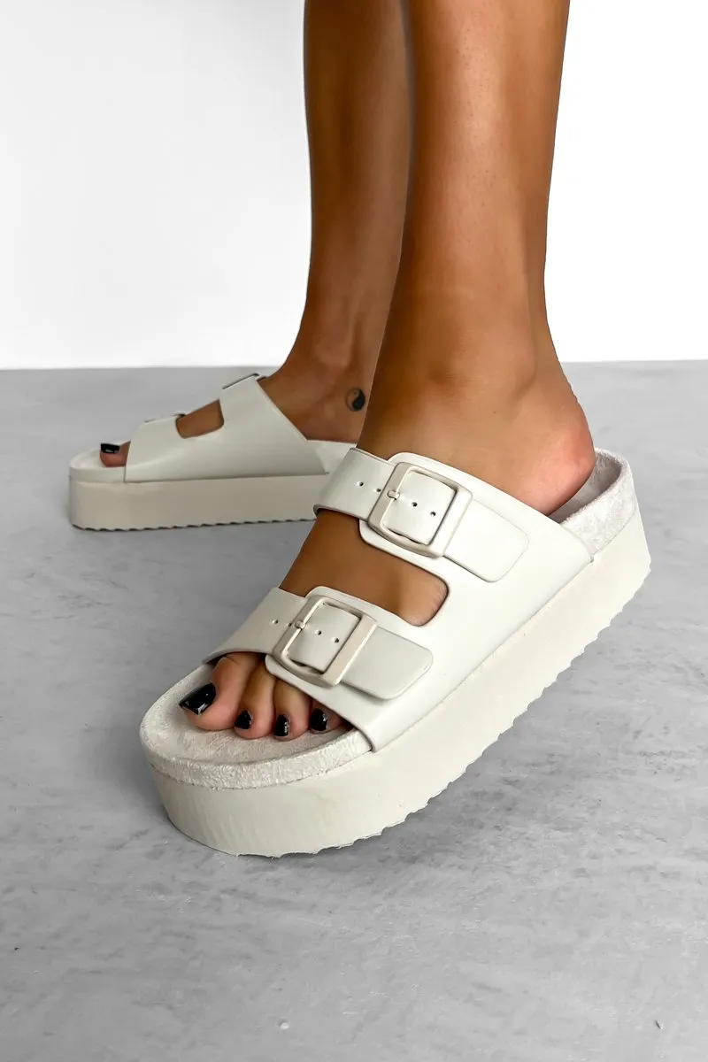 ALLIE Chunky Flatform Buckle Sliders - Off White