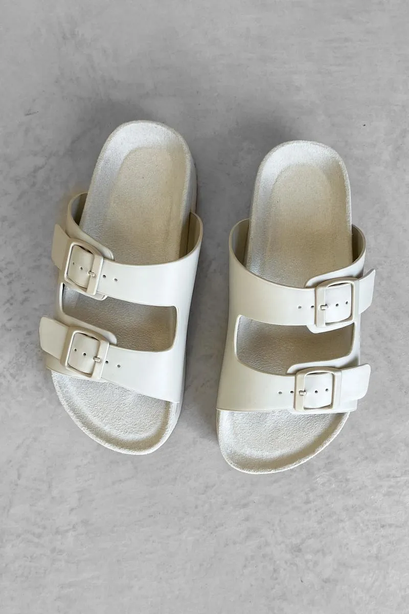 ALLIE Chunky Flatform Buckle Sliders - Off White