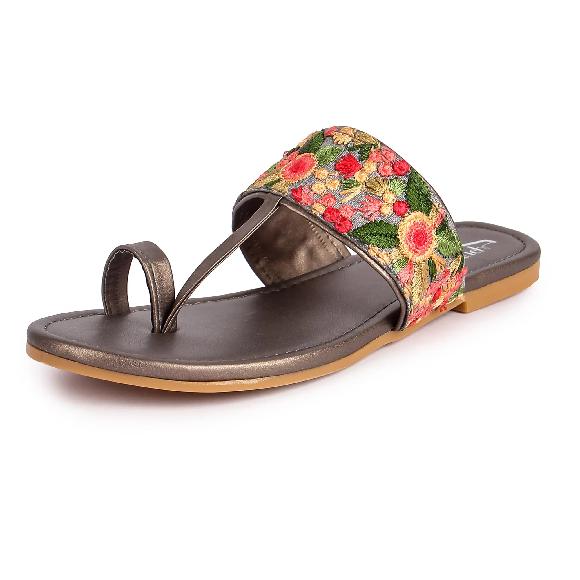 Brauch Women's Grey Thumb Floral Flats