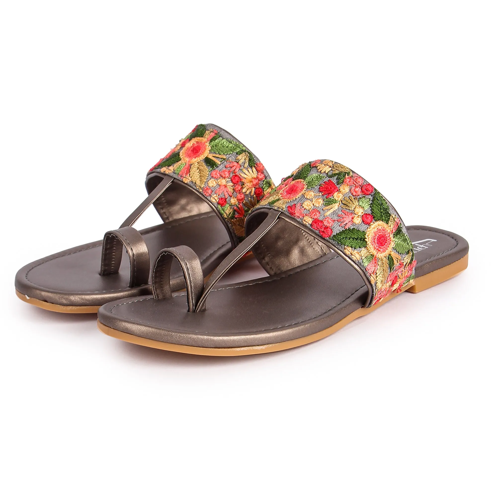 Brauch Women's Grey Thumb Floral Flats