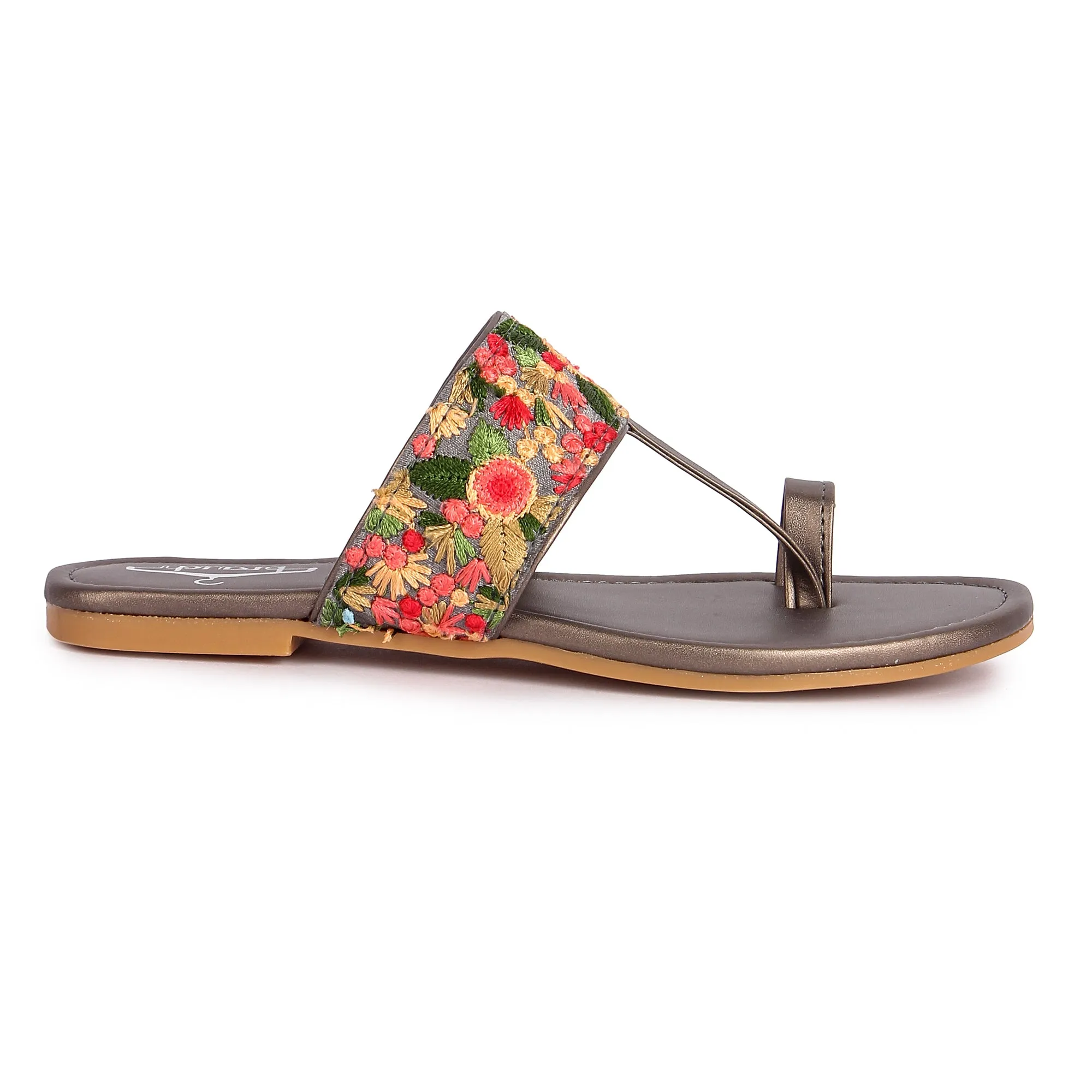 Brauch Women's Grey Thumb Floral Flats