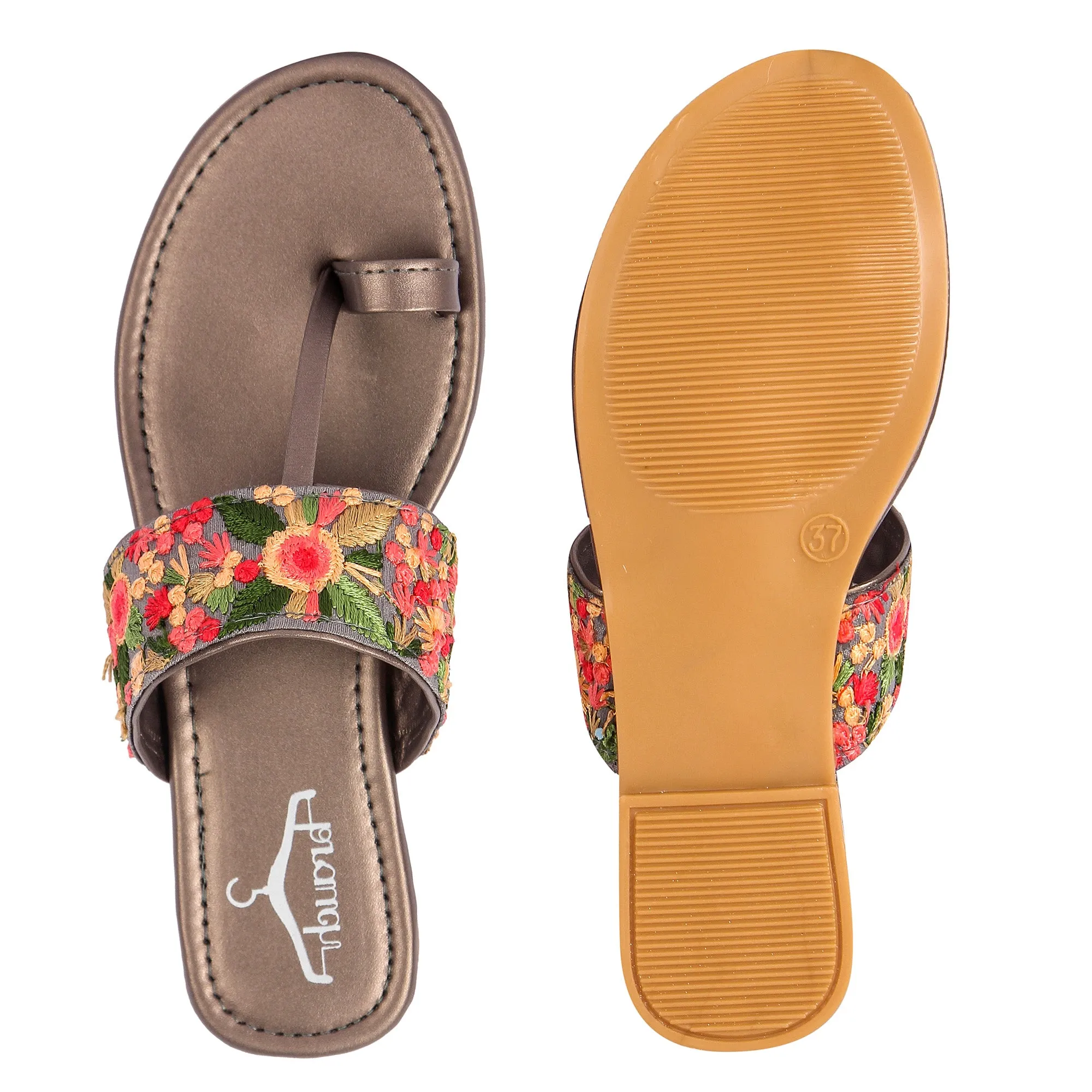 Brauch Women's Grey Thumb Floral Flats