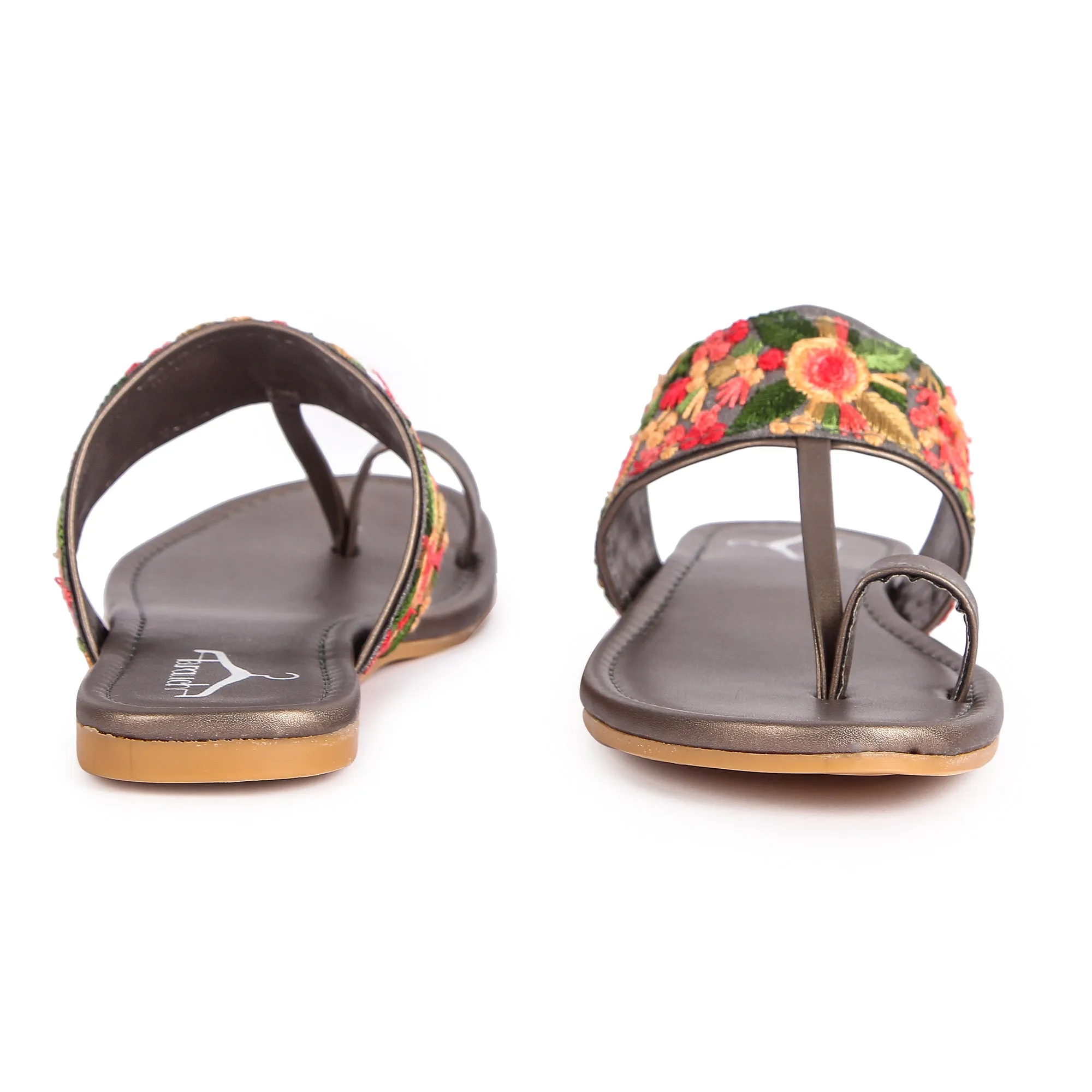 Brauch Women's Grey Thumb Floral Flats