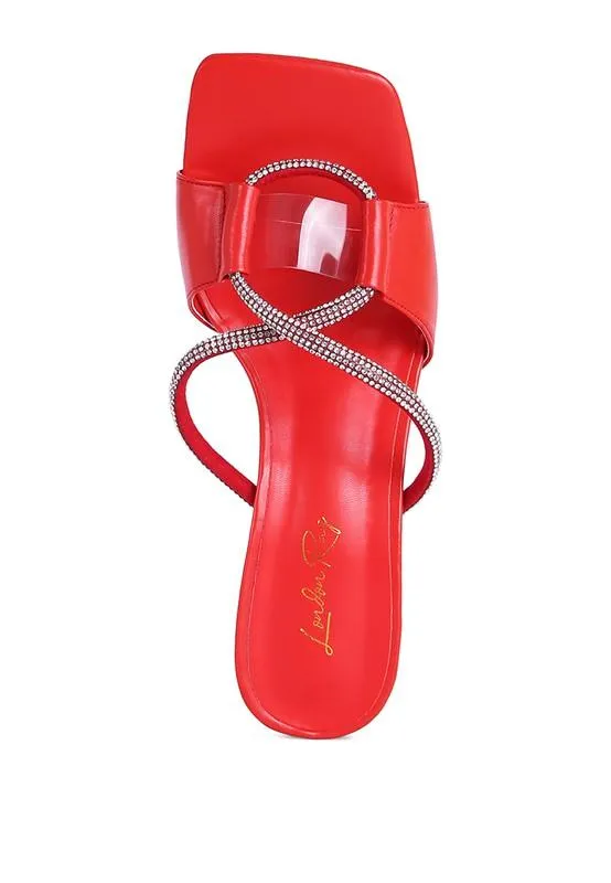 Fineapple Crystal Loop Mid Heel Sandals