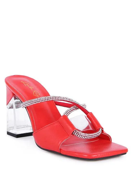 Fineapple Crystal Loop Mid Heel Sandals