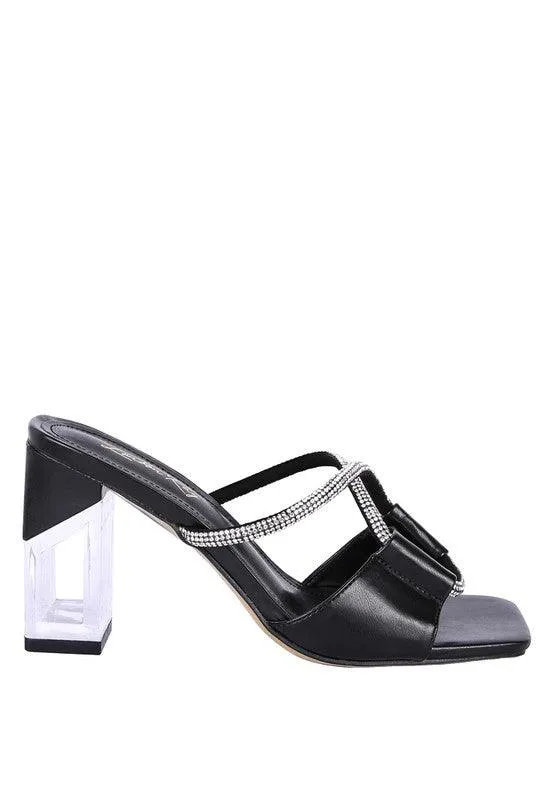 Fineapple Crystal Loop Mid Heel Sandals