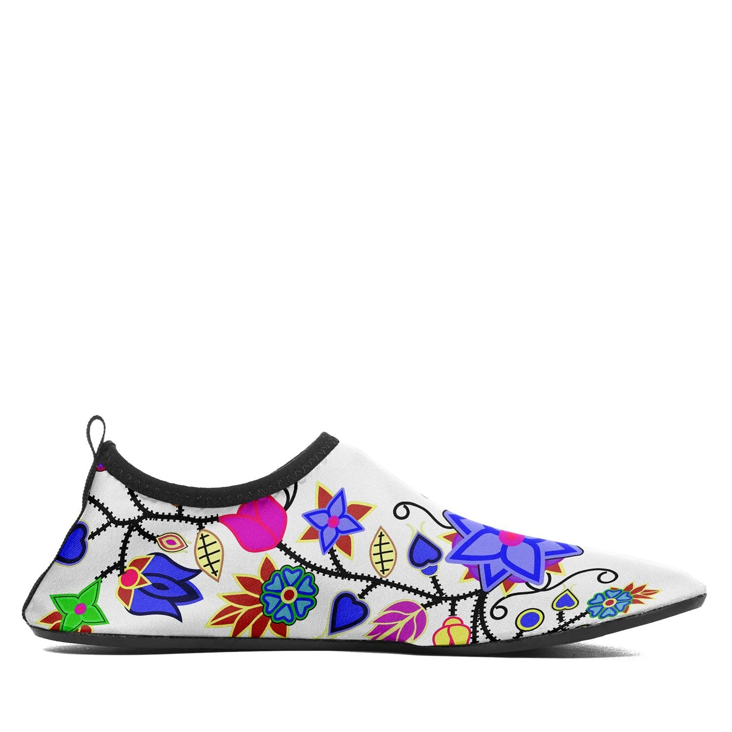 Floral Beadwork Seven Clans White Sockamoccs Slip On Shoes