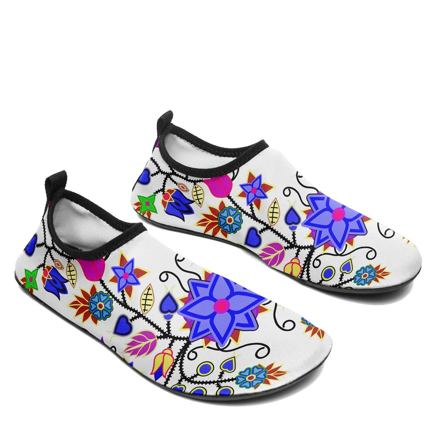 Floral Beadwork Seven Clans White Sockamoccs Slip On Shoes