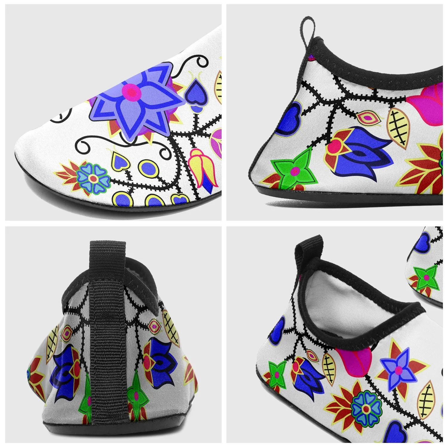 Floral Beadwork Seven Clans White Sockamoccs Slip On Shoes