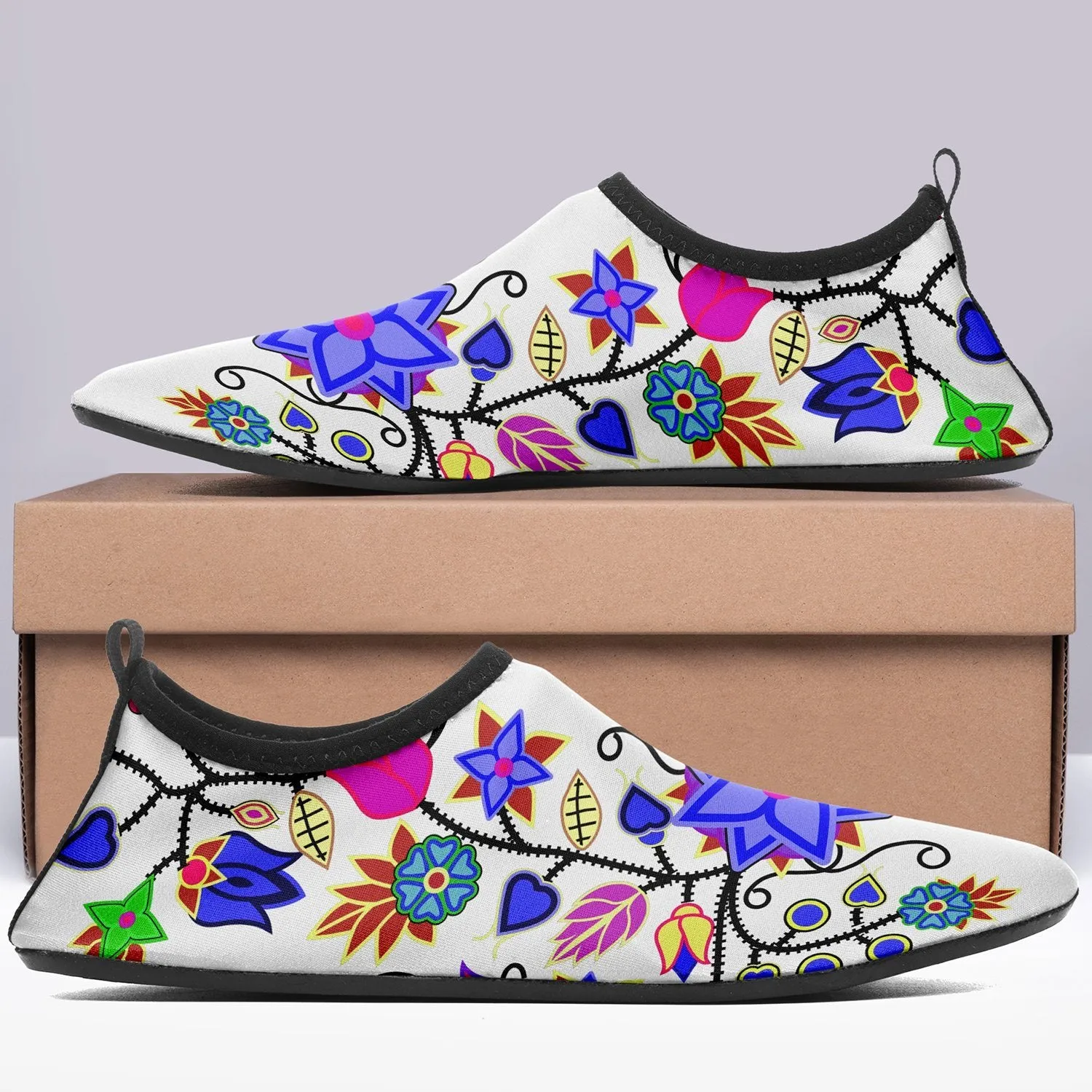 Floral Beadwork Seven Clans White Sockamoccs Slip On Shoes