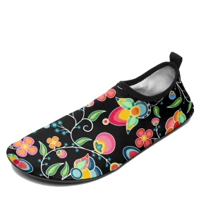 Floral Bounty Black Kid's Sockamoccs Slip On Shoes