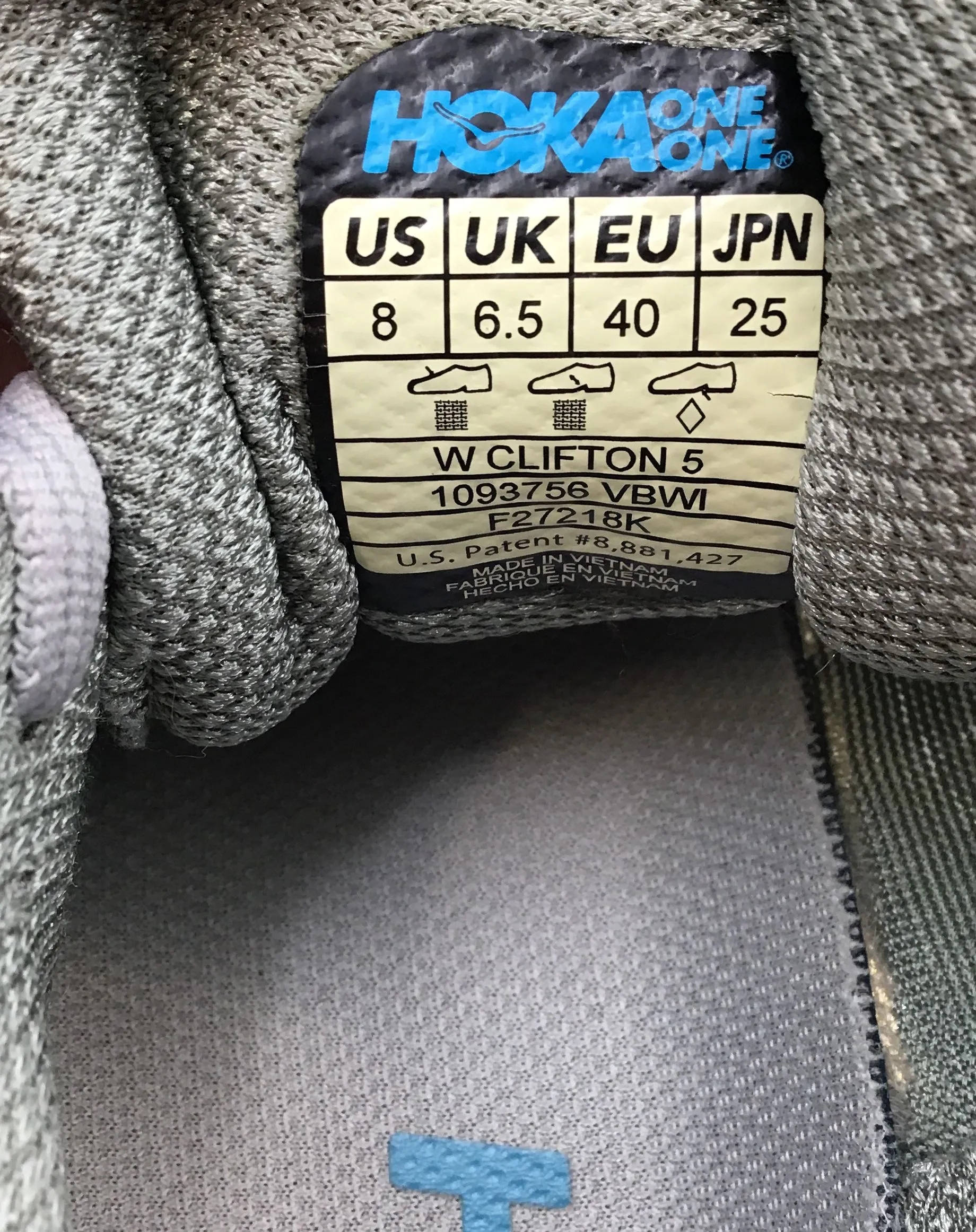 Hoka One One Women's Clifton 5 1093756 VBWI Gray Athletic Shoes - Size 8