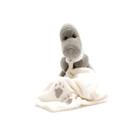 Knitted Grey Diplodocus with blanket/comforter