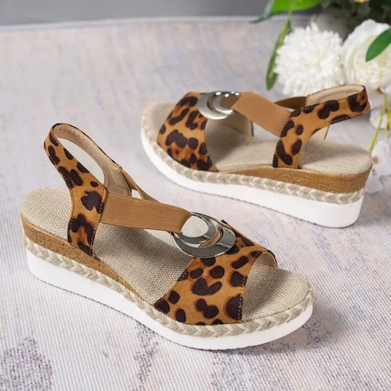 Leopard Print Metal Decoration Women's Sandals