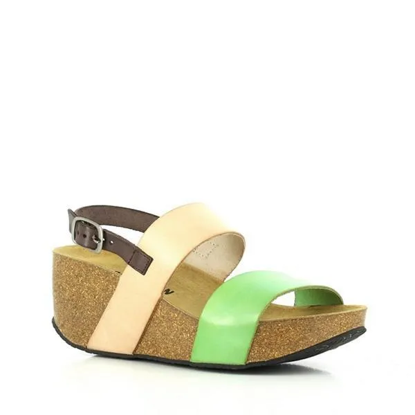 Plakton 275028 Green and Nude Women's Wedge Sandals