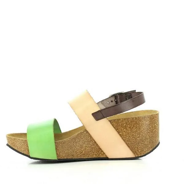 Plakton 275028 Green and Nude Women's Wedge Sandals
