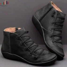 Plus Size Women's Boots – Autumn & Winter Ankle Flat Shoes, Lace-Up Retro Warm Booties, Non-Slip Mujer Botas