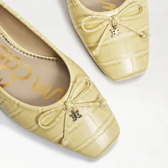 Sam Edelman Jillie Bow Canary Yellow Leather Ballet Flats Slip On Dress Loafers