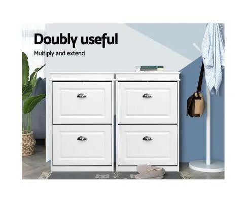 Shoe Cabinet Shoes Storage Rack White Organiser Shelf Cupboard Drawer 12 Pairs