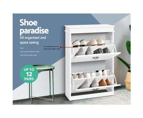 Shoe Cabinet Shoes Storage Rack White Organiser Shelf Cupboard Drawer 12 Pairs