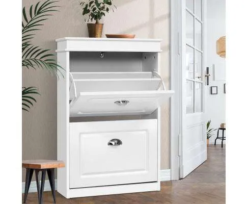 Shoe Cabinet Shoes Storage Rack White Organiser Shelf Cupboard Drawer 12 Pairs