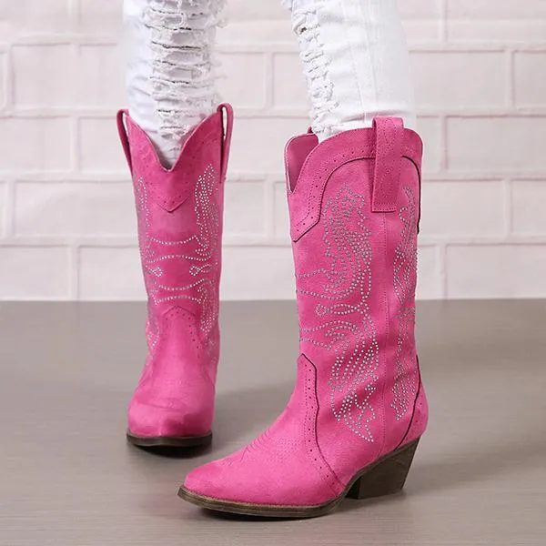 Women's Fashionable Rhinestone Block Heel Western Boots 61879046S