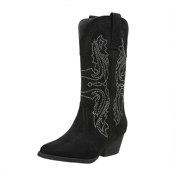 Women's Fashionable Rhinestone Block Heel Western Boots 61879046S