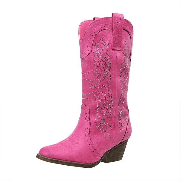Women's Fashionable Rhinestone Block Heel Western Boots 61879046S