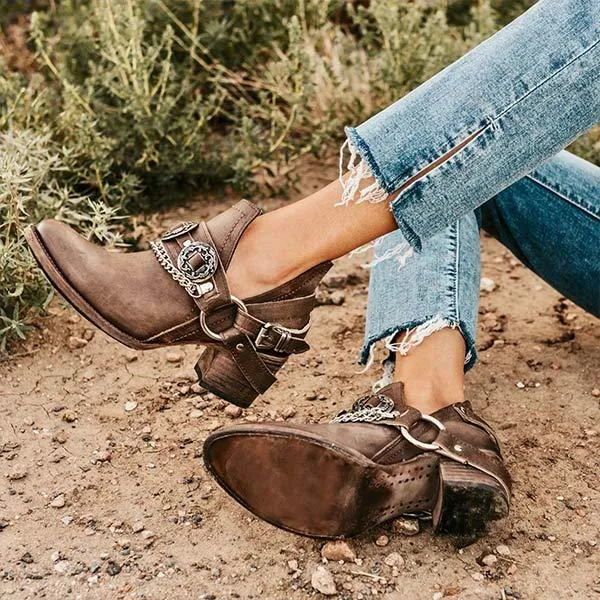 Women's Vintage Stud Buckle Ankle Boots 84831244C