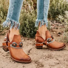 Women's Vintage Stud Buckle Ankle Boots 84831244C